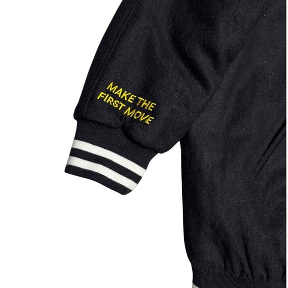 BUMBLE Social Dating App Black LETTERMAN Bomber Varsity Jacket Mens Small Rare - Picture 4 of 6